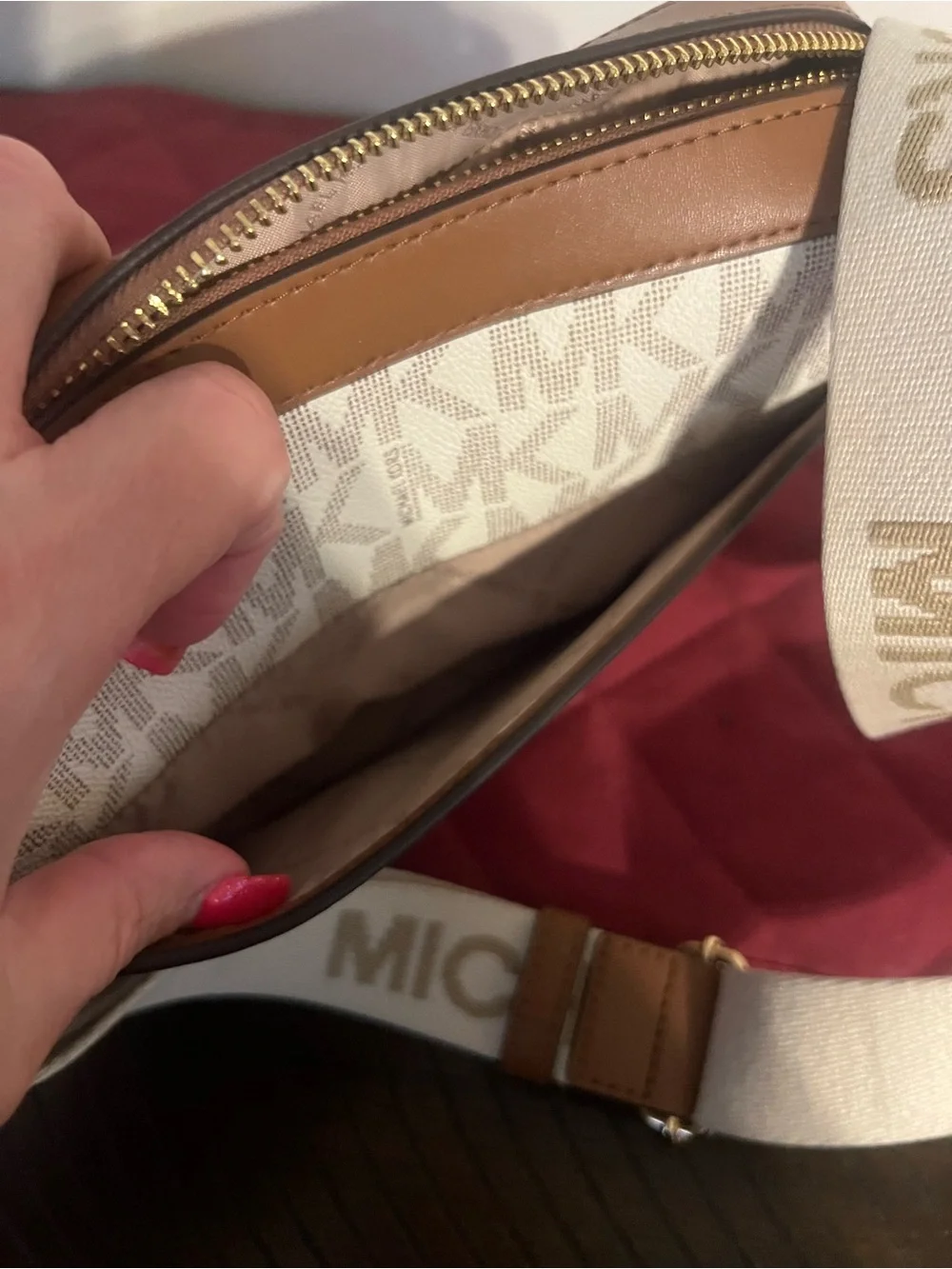 Michael Kors White Logo Messenger Crossbody with Gold Accents
